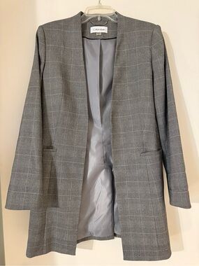 Calvin Klein Grey Windowpane Open-Front Blazer Jacket Size 10